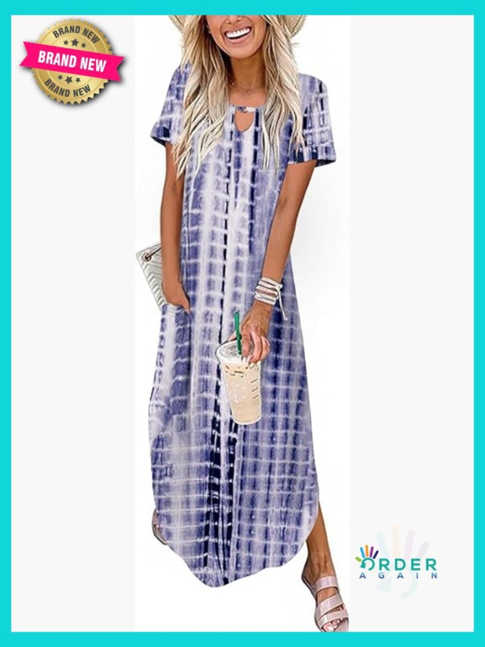 Maxi Summer Dress with Pockets Casual Short Sleeve Sundress Trendy Curve Hem